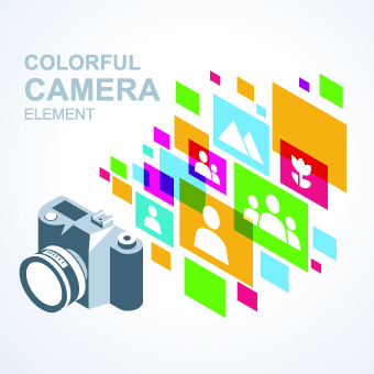 Camera with colorful background vector 03