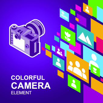 Camera with colorful background vector 04