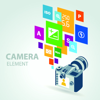 Camera with colorful background vector 05