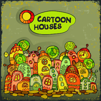 Funny cartoon houses design vector 01