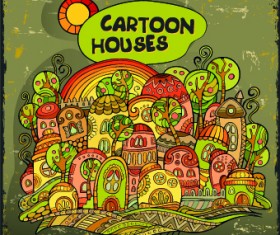 Funny cartoon houses design vector 02