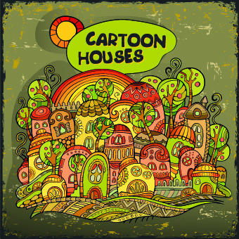 Funny cartoon houses design vector 02