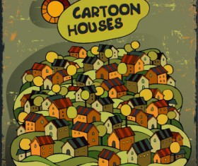 Funny cartoon houses design vector 03