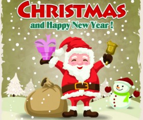 Vintage Cartoon santa background vector 02