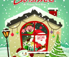 Vintage Cartoon santa background vector 05