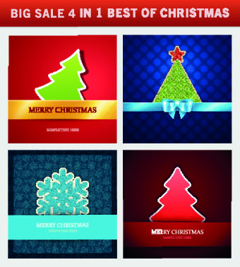 Christmas background 4 in 1 vector set 03