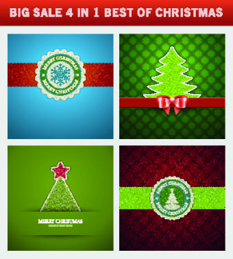 Christmas background 4 in 1 vector set 05