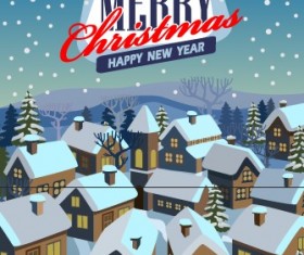 Christmas and New Year Town background vector 02
