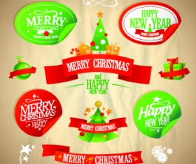 Christmas and New Year labels with stickers vector