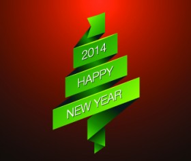 2014 Happy New Year green ribbon background vector