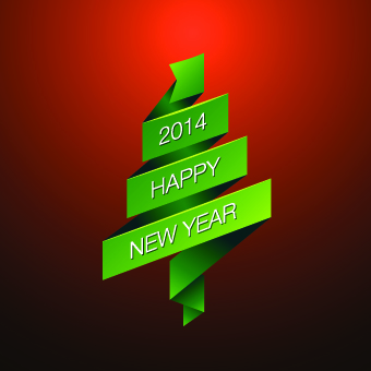 2014 Happy New Year green ribbon background vector