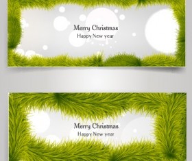 Christmas banner and grass frame vector