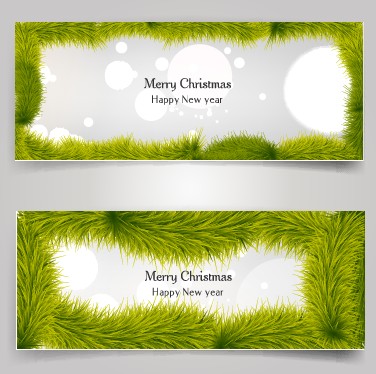 Christmas banner and grass frame vector