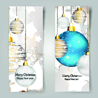 Shiny Christmas balls banner design vector 01