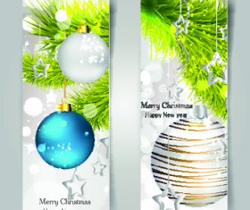 Shiny Christmas balls banner design vector 02