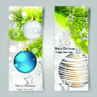 Shiny Christmas balls banner design vector 02