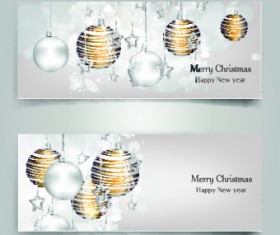 Shiny Christmas balls banner design vector 03