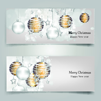Shiny Christmas balls banner design vector 03
