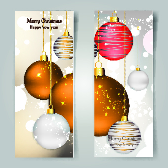 Shiny Christmas balls banner design vector 04