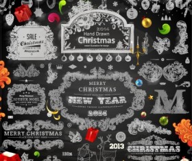 2014 Christmas black decoration and labels vector 01