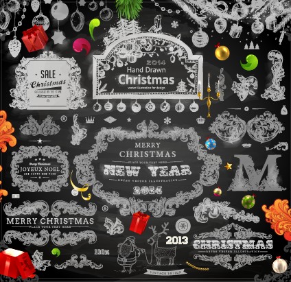 2014 Christmas black decoration and labels vector 01