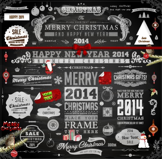 2014 Christmas black decoration and labels vector 02