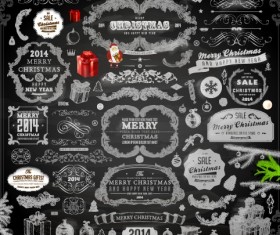 2014 Christmas black decoration and labels vector 03