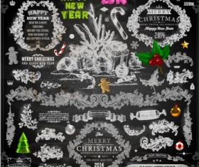 2014 Christmas black decoration and labels vector 04