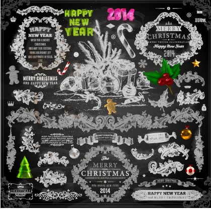 2014 Christmas black decoration and labels vector 04