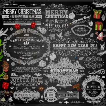 2014 Christmas black decoration and labels vector 05