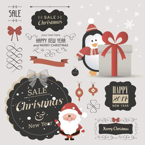 Christmas sale labels elements vector 03