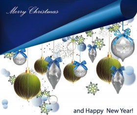 Christmas shiny baubles design vector background 01