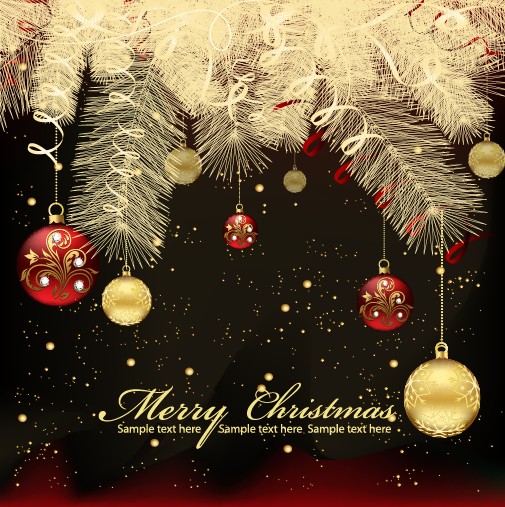 Christmas shiny baubles design vector background 03