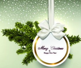 Christmas bow with tags design vectors 05
