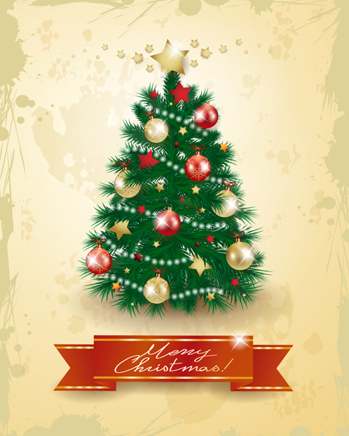 Christmas tree with grunge background vector