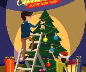 Christmas tree with people vector background