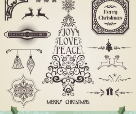 Christmas vintage ornaments elements vector set 01
