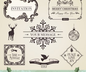 Christmas vintage ornaments elements vector set 02