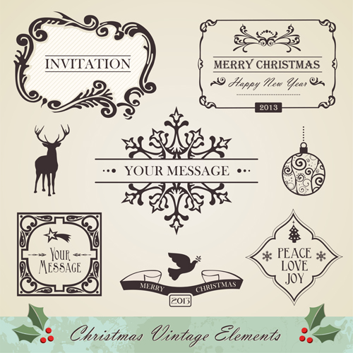 Christmas vintage ornaments elements vector set 02