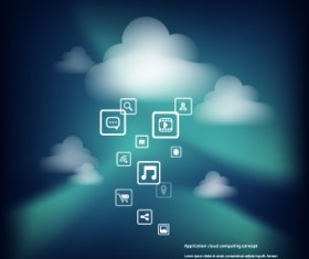 Icons and Cloud background vector 04