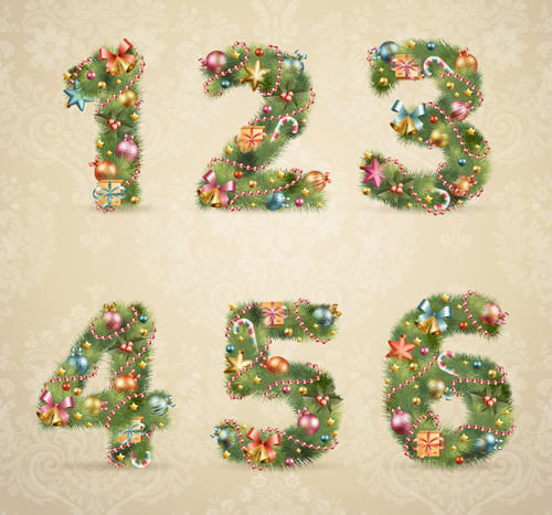 Creative Christmas Tree alphabet and number vector set 01