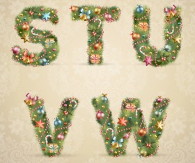 Creative Christmas Tree alphabet and number vector set 02