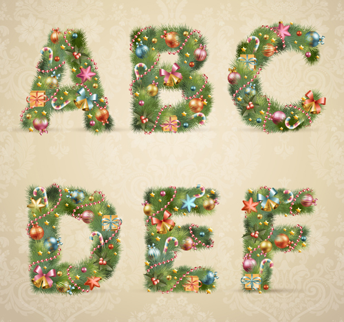 Creative Christmas Tree alphabet and number vector set 03
