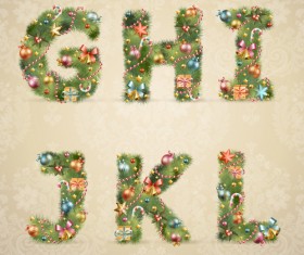 Creative Christmas Tree alphabet and number vector set 04