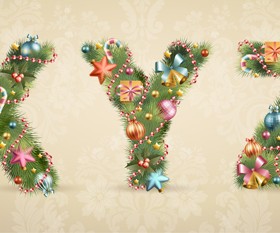 Creative Christmas Tree alphabet and number vector set 05