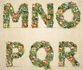 Creative Christmas Tree alphabet and number vector set 06