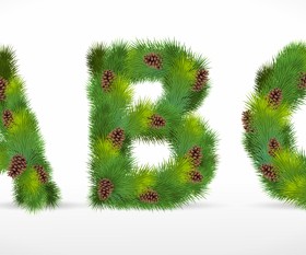 Creative Christmas Tree alphabet and number vector set 07
