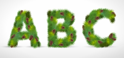 Creative Christmas Tree alphabet and number vector set 07