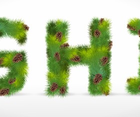 Creative Christmas Tree alphabet and number vector set 08