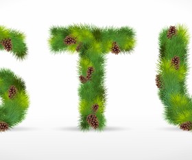 Creative Christmas Tree alphabet and number vector set 11